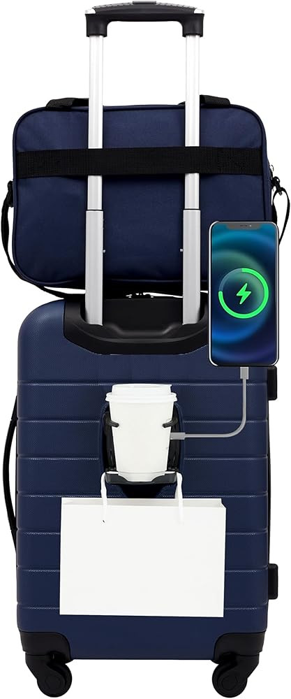 Wrangler Smart Luggage Cup Holder and USB Port, Navy Blue, 2 Piece Set | Amazon (US)