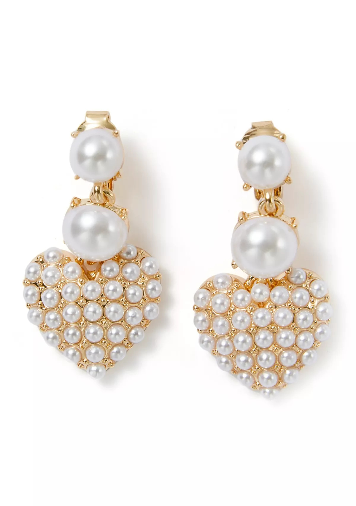 Crown & Ivy™White Pearl Pave Heart Double Drop Earrings | Belk