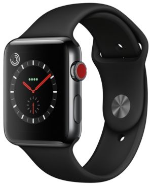 Apple Watch Series 3 (Gps + Cellular), 42mm Space Black Stainless Steel Case with Black Sport Band | Macys (US)
