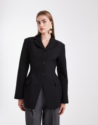 ASOS DESIGN - Blazer stretto in vita con fianchi sagomati nero in coordinato | ASOS | ASOS (Global)