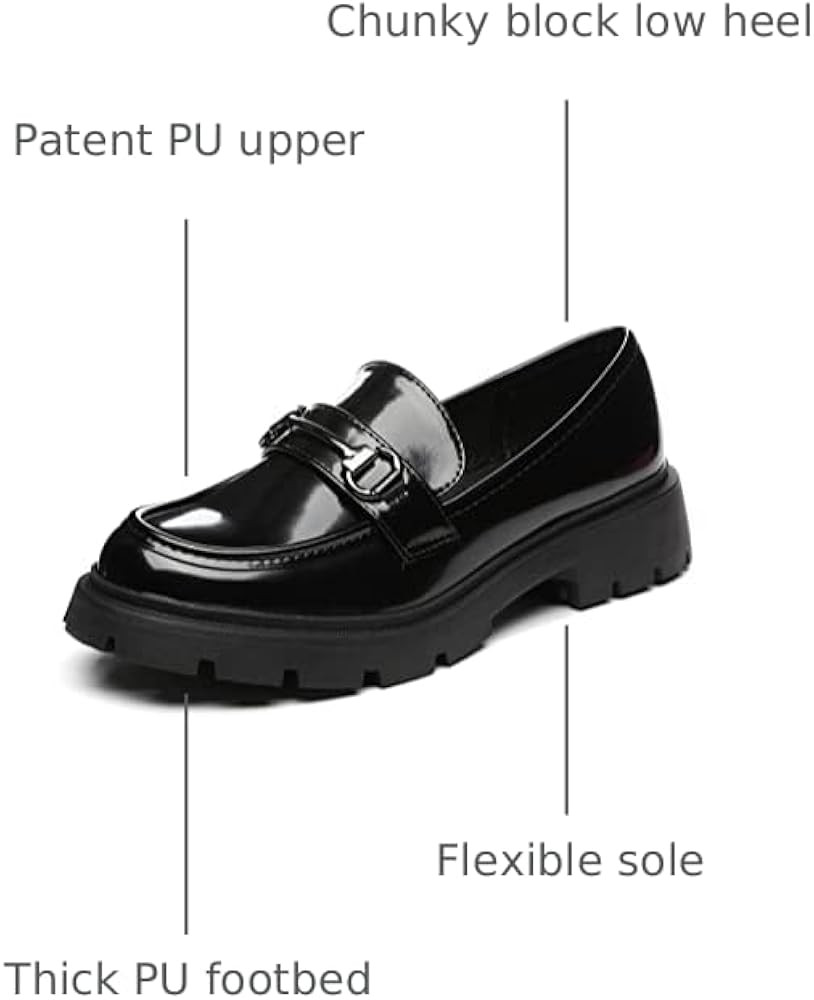 Women's Chunky Platform Loafers with Buckle Patent Leather Black Penny Loafers Fashion Office Wor... | Amazon (US)