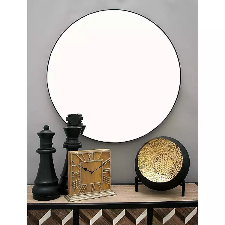 Black Wooden Round Wall Mirror | Kirkland's Home