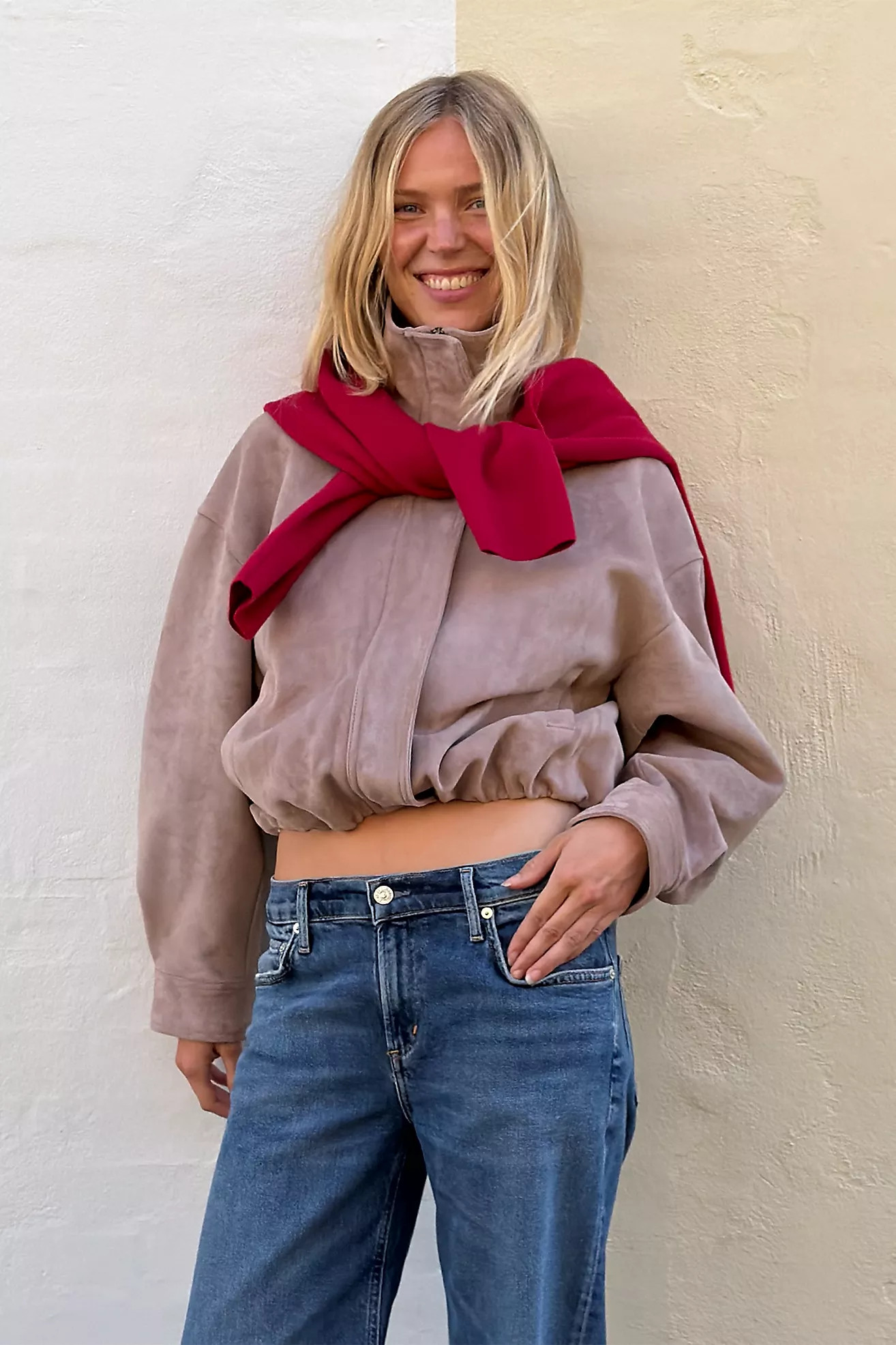 Maeve Imara Faux-Suede Funnel-Neck Jacket | Anthropologie (US)