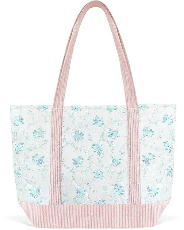 Sunwel Fashion Women Top Zipper Large Floral Quilted Tote Bag for Work Travel Gym Shopping | Amazon (US)