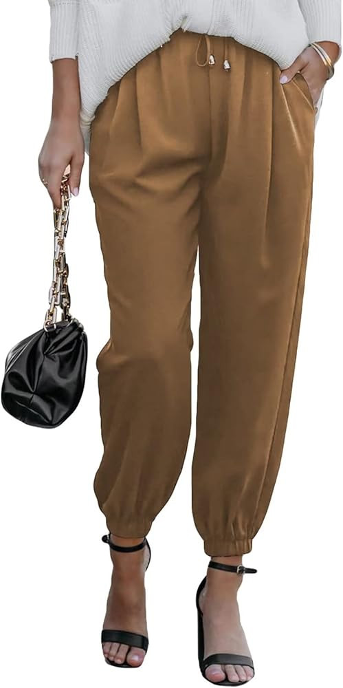 Welinone Women's Casual Relaxed Fit Drawstring Elastic Waist Pants with Pockets | Amazon (US)