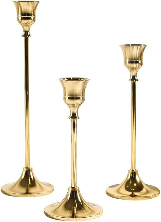 VINCIGANT 3Pcs Brass Gold Taper Candle Holders, Vintage Decorative Candlestick Holders, Metal Din... | Amazon (CA)