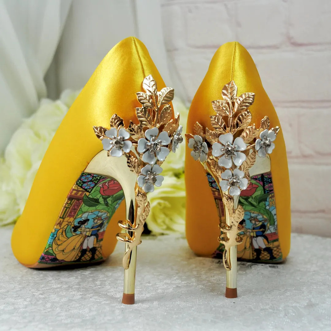 Yellow Satin Wedding Heels: Cherry Blossom Bridal Shoes - Etsy Canada | Etsy (US)