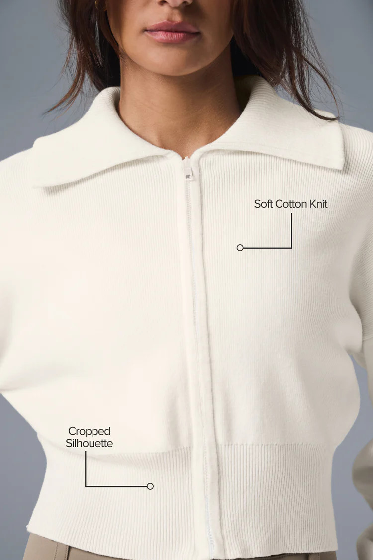 Scholar Knit Cropped Full Zip Jacket | Alo Yoga (US)