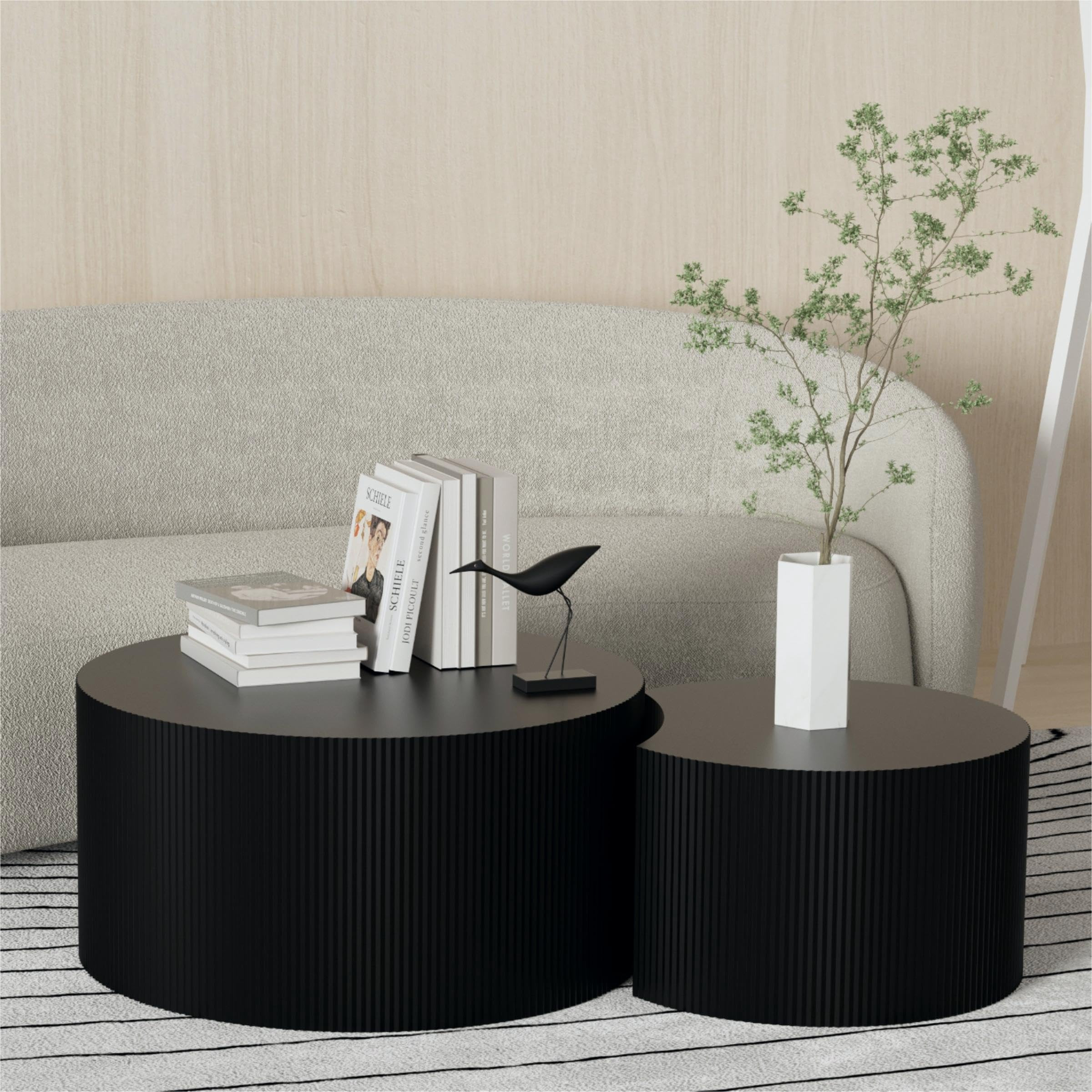 Coffee Table Set of 2 Modern, Wooden Circle End TableSet, Living Room Nesting Table Round 2-Piece... | Amazon (US)