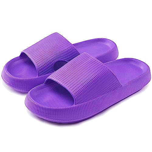 rosyclo Cloud Slippers for Womens and Mens, Rubber Pillow Slippers Shower Shoes Bathroom Quick Drying Open Toe Soft Comfy House Cloud Cushion Slides Sandals for Indoor Outdoor, Purple | Amazon (US)