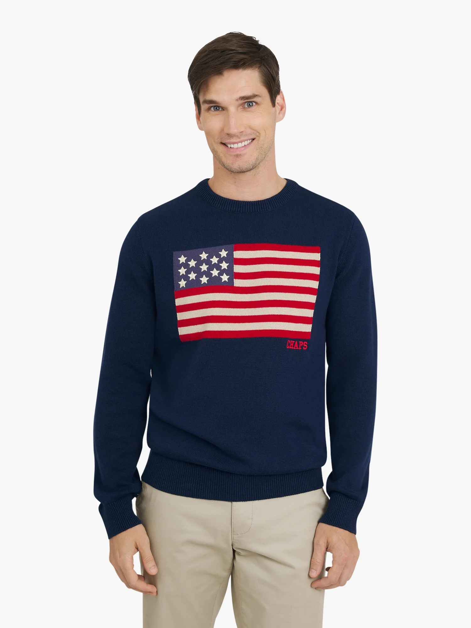 Chaps Men's & Big Men's Long Sleeve Flag Crewneck Sweater, Sizes S-3XL | Walmart (US)