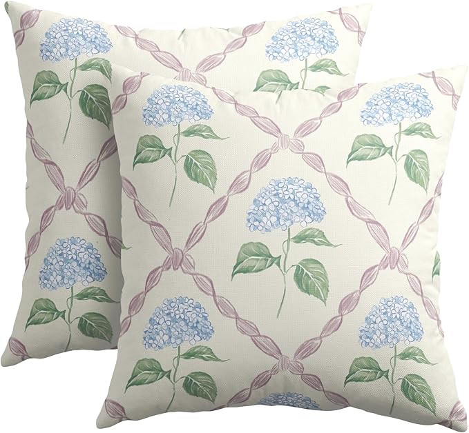 Hydrangea Pillow Covers 18x18 Inch Watercolor Blue and Pink Floral Outdoor Decorative Throw Pillo... | Amazon (US)
