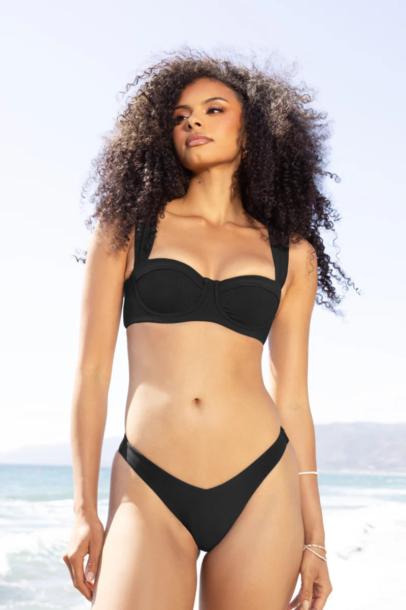 Boardwalk Bombshell Bikini Top - Black Rib | POPFLEX