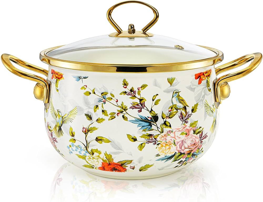SOUJOY 2.8 Quart Enamel Cooking Pot with Lid, Vintage Soup Pot, Floral Stew Bean Simmer Pot with ... | Amazon (US)