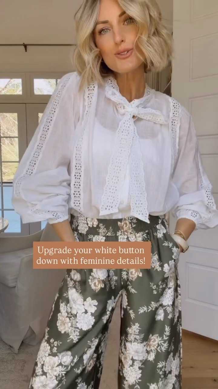 The feminine details on this white blouse! 😍 Obsessed! And, I can’t get over these floral pants - so pretty! Wearing XS!

Loverly Grey, Loft, floral pants, spring outfit, spring wedges 

#LTKSeasonal