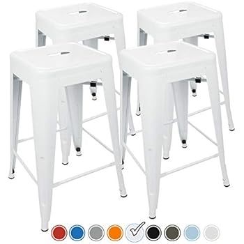 UrbanMod 24 Inch Bar Stools for Kitchen Counter Height, Indoor Outdoor Metal, Set of 4, White | Amazon (US)