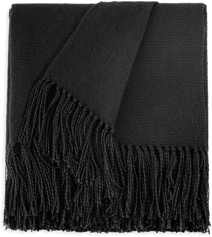Black Throw Blanket for Couch, Boho Throw Blanket with Fringe Tassel, Lightweight Fall Throw Blan... | Amazon (US)