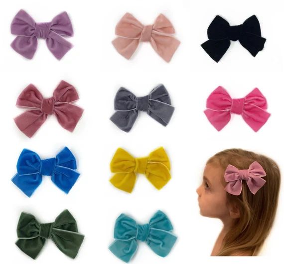 CHEAPEST PRICE Set of 10 baby girl hair bow clips - velvet hair bows - toddler hair bows - alliga... | Etsy (US)