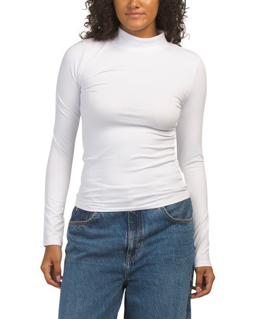 Double Layer Silky Soft Full Length Mock Neck Top for Women | Polyester/Spandex/Silk | Marshalls