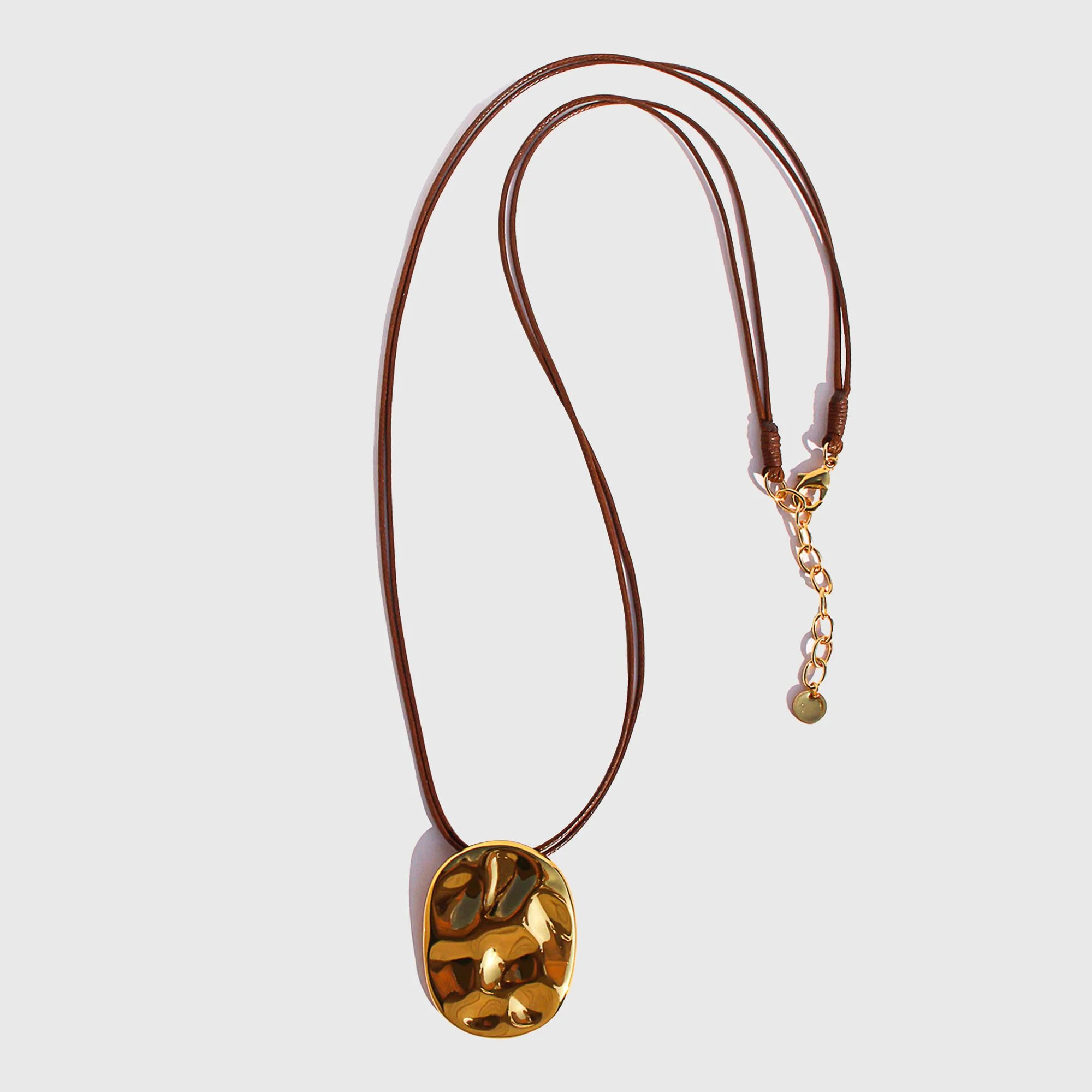 Textured Pendant Necklace with Leather Cord - Gold | Walmart (US)