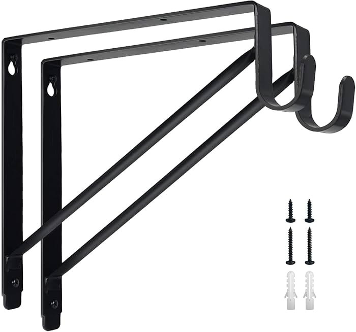 2 Pack Heavy Duty Closet Shelf & Rod Brackets, Black Steel, Wall Mount, Clothes Hanger Pole Suppo... | Amazon (US)