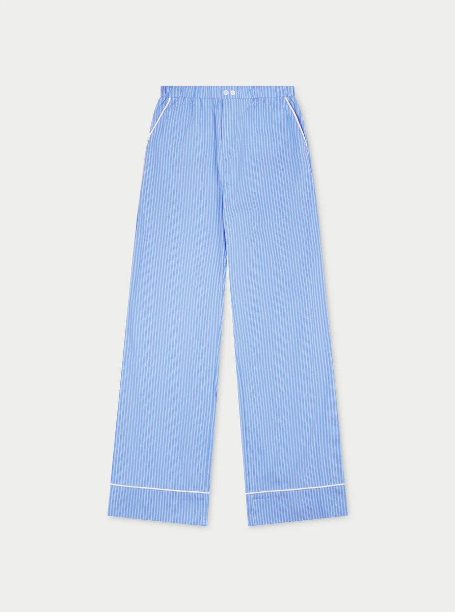 STRIPE PIPED EMBLEM TROUSERS - BLUE | The Couture Club
