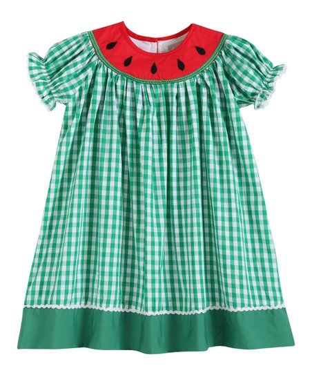 Green & White Gingham Watermelon Collar Bishop Dress - Infant | Zulily