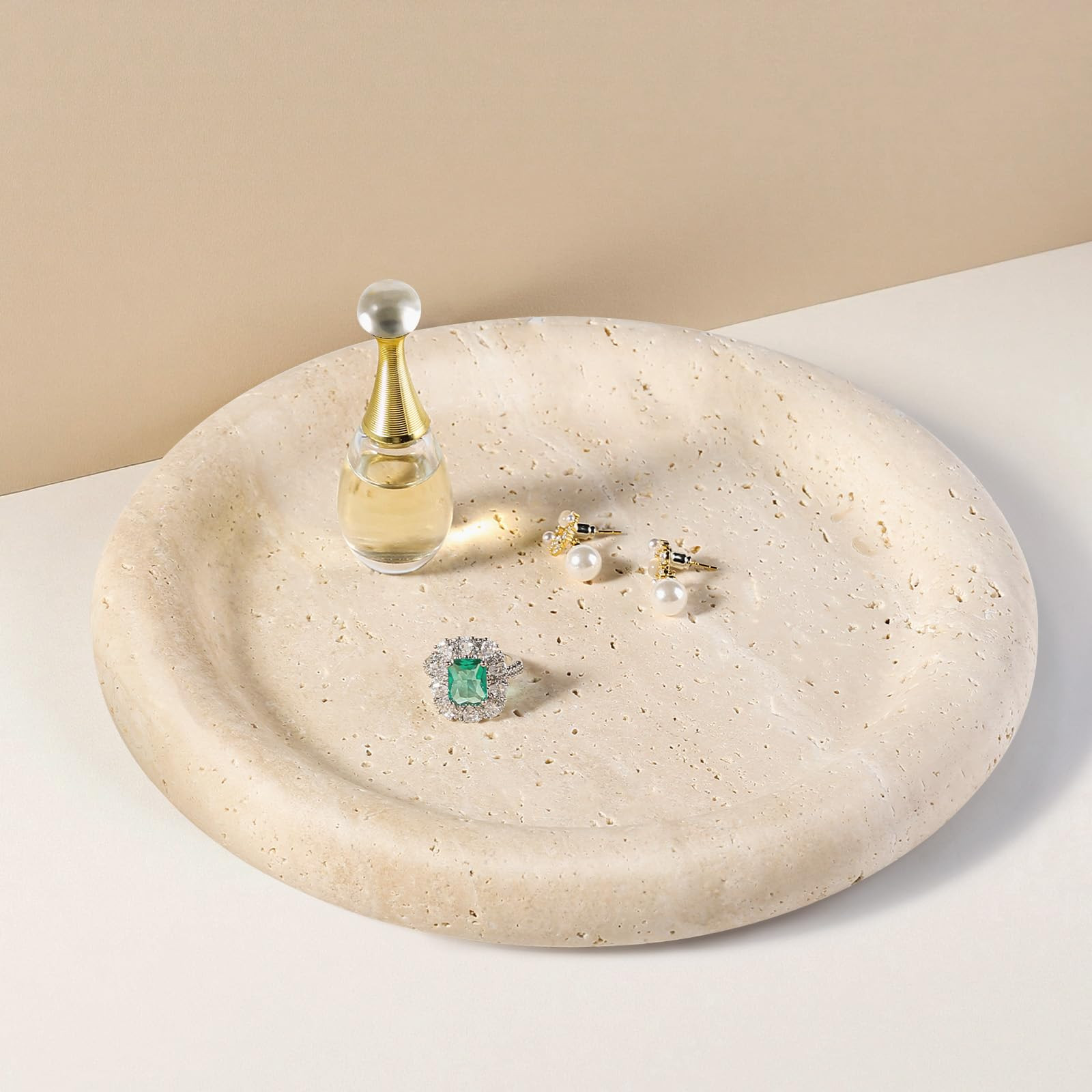 Koville Italian Round Travertine Tray, 8" Vanity Decorative Marble Tray for Countertop, Catchall ... | Amazon (US)