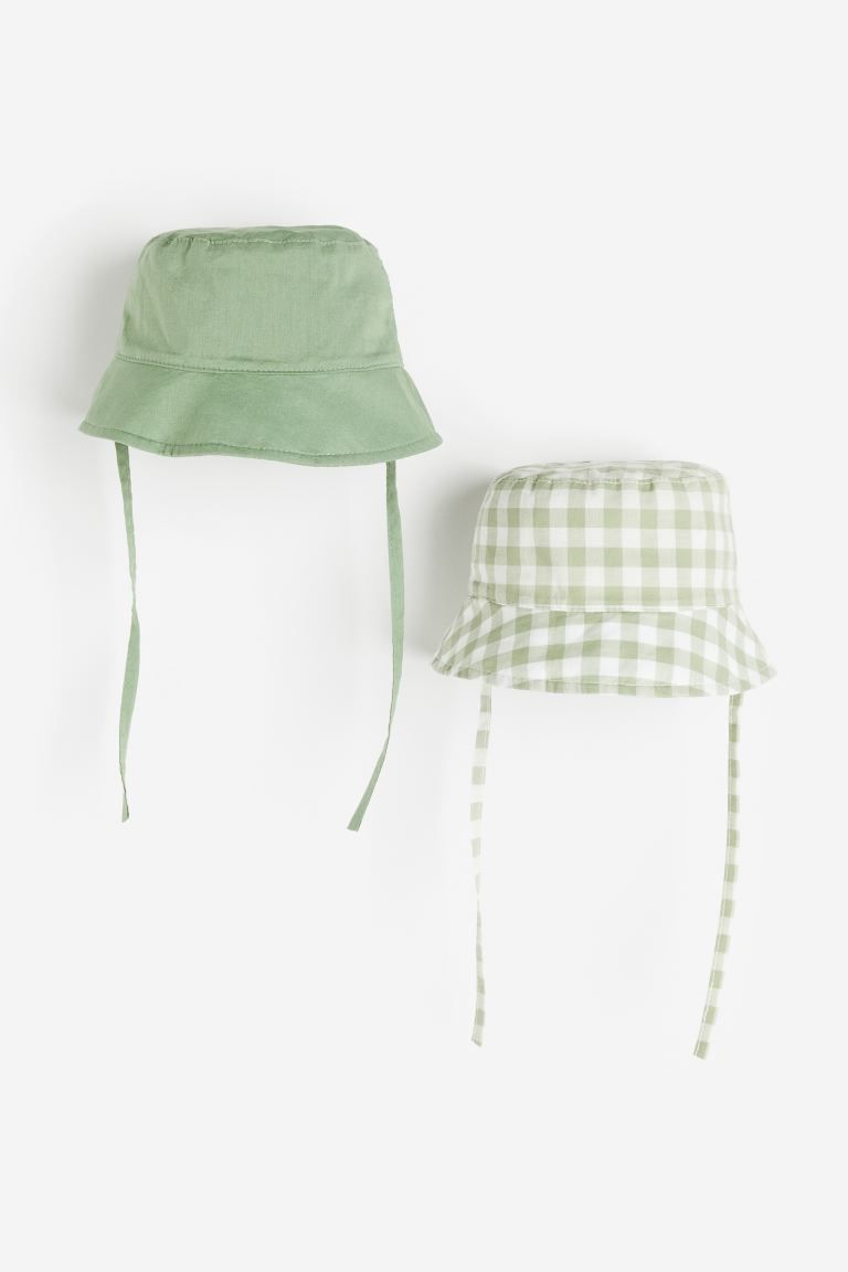 2-pack Cotton Sun Hats - Light green/checked - Kids | H&M US | H&M (US + CA)