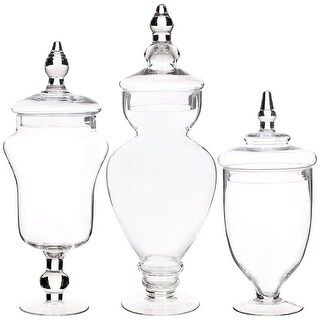 Palais Glassware Clear Glass Apothecary Jars - Set of 3 - Wedding Candy Buffet Containers (Large,... | Bed Bath & Beyond