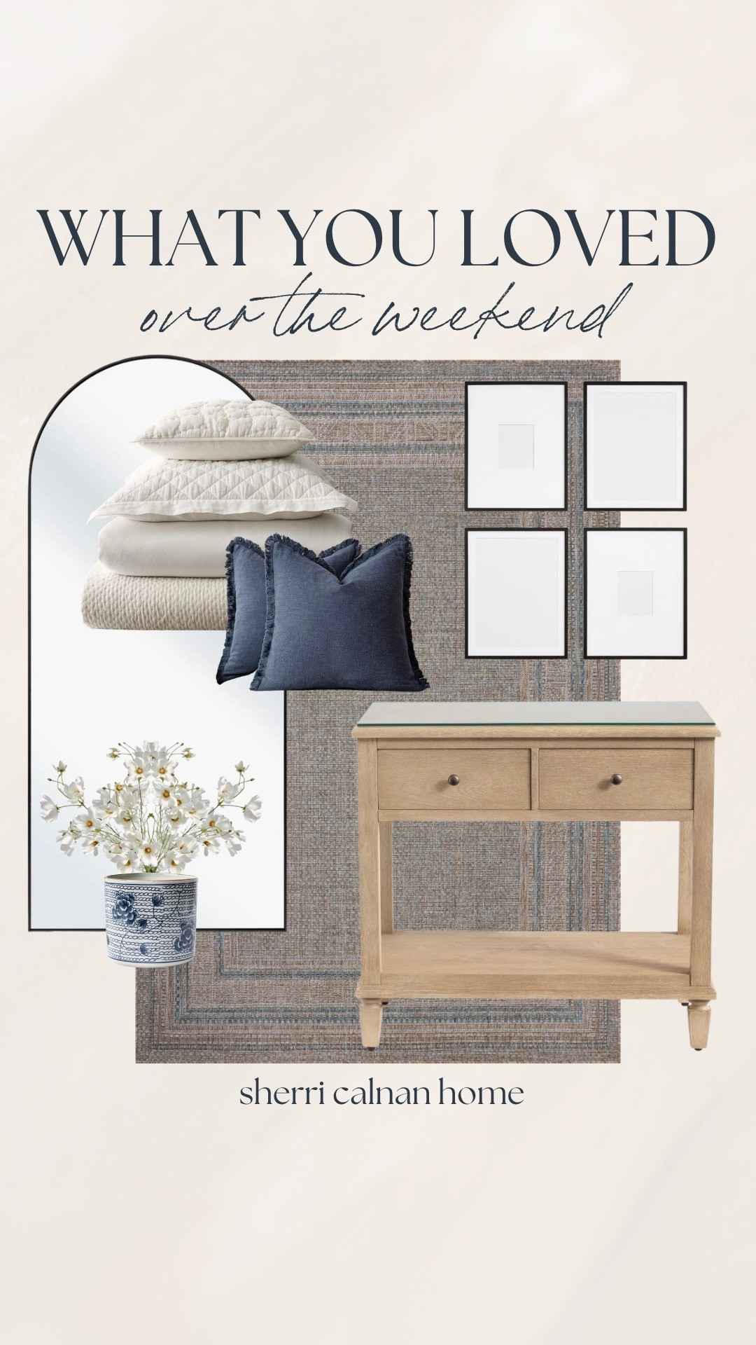 Your favorite items from the weekend! ✨ I’m loving this mix of neutrals and soft blue hues. This nightstand is a consistent top seller, along with this indoor/outdoor rug. Bonus: This mirror is on sale right now!

#LTKSaleAlert #LTKHome