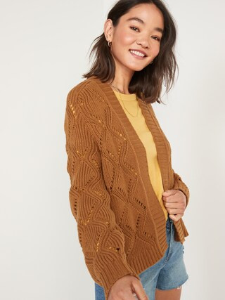 Pointelle-Knit Open-Front Cardigan Sweater for Women | Old Navy (CA)