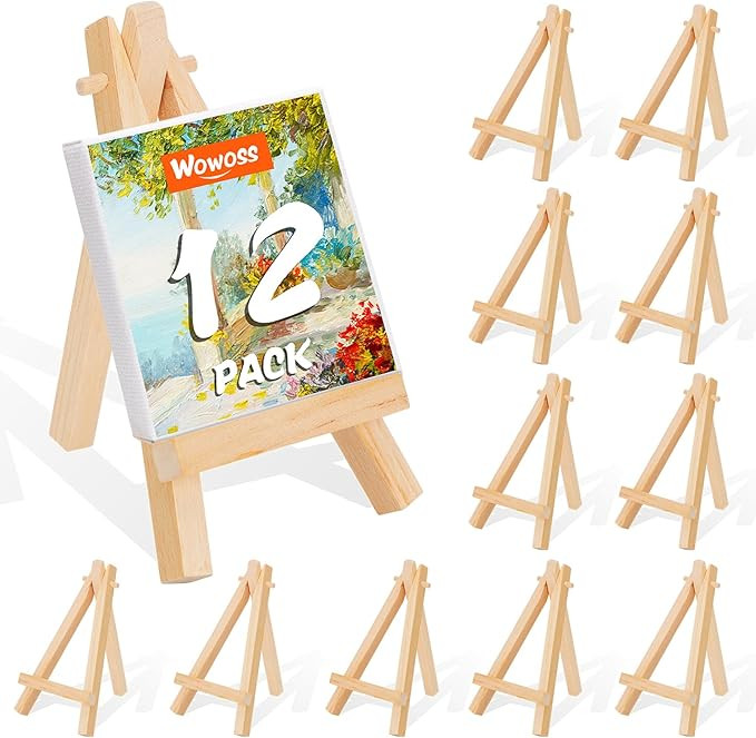 WOWOSS 12 Pack 5" Mini Wood Display Easel, Natural Wooden Tripod Holder Stand for Displaying Smal... | Amazon (US)