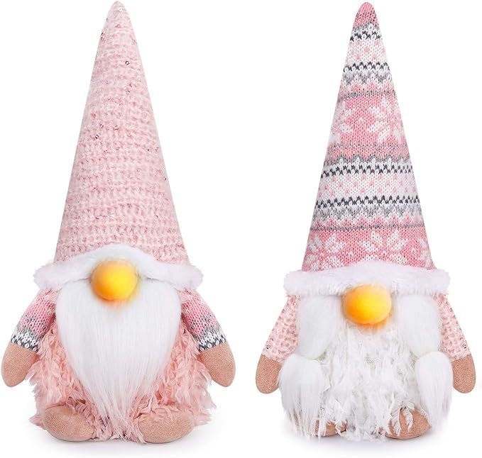 D-FantiX Pink Christmas Gnomes Decorations, 2Pack Handmade Swedish Tomte Gnome with LED Lighting ... | Amazon (US)