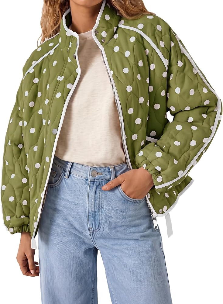 Tankaneo Womens Polka Dot Quilted Jackets Lightweight Zip Up Trendy Coats | Amazon (US)