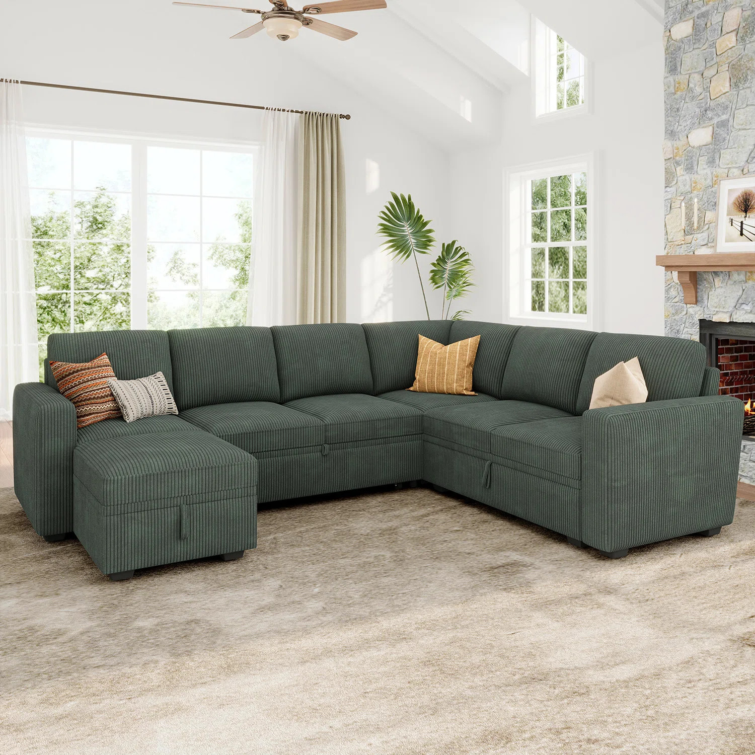 Latitude Run® Corduroy Sleeper Sectional U Shaped Modular Sofa Bed With Storage Space | Wayfair North America