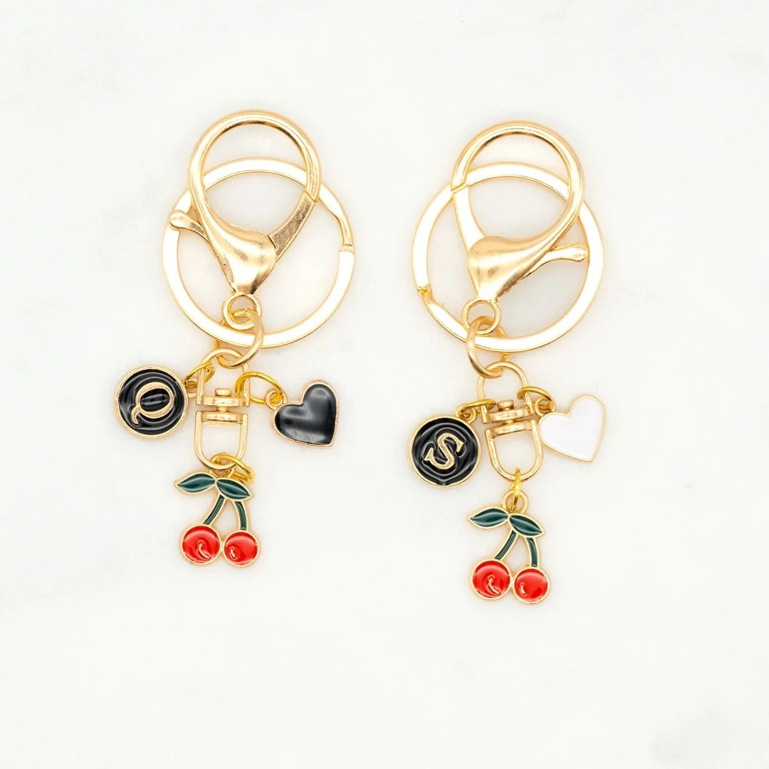 Personalized Cherries and Heart Charms Keychain With Custom Initial - Etsy | Etsy (US)