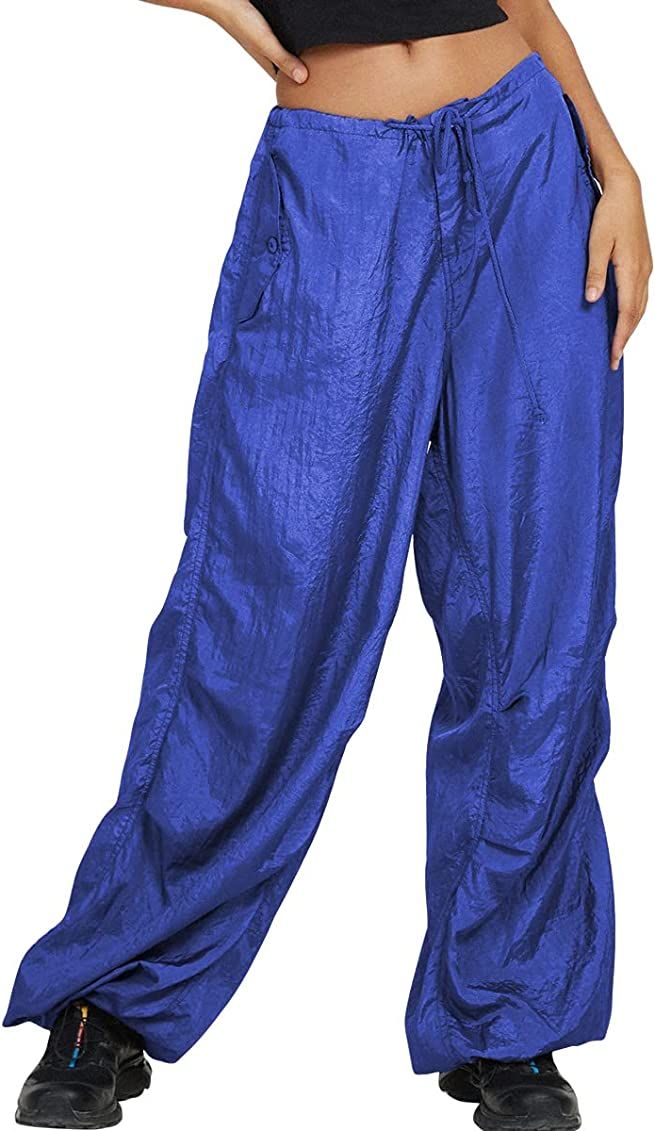 AUTOMET Cargo Pants Women Baggy y2k Pants Drawstring Parachute Pants Low Waist Hippie Pants Casual L | Amazon (US)