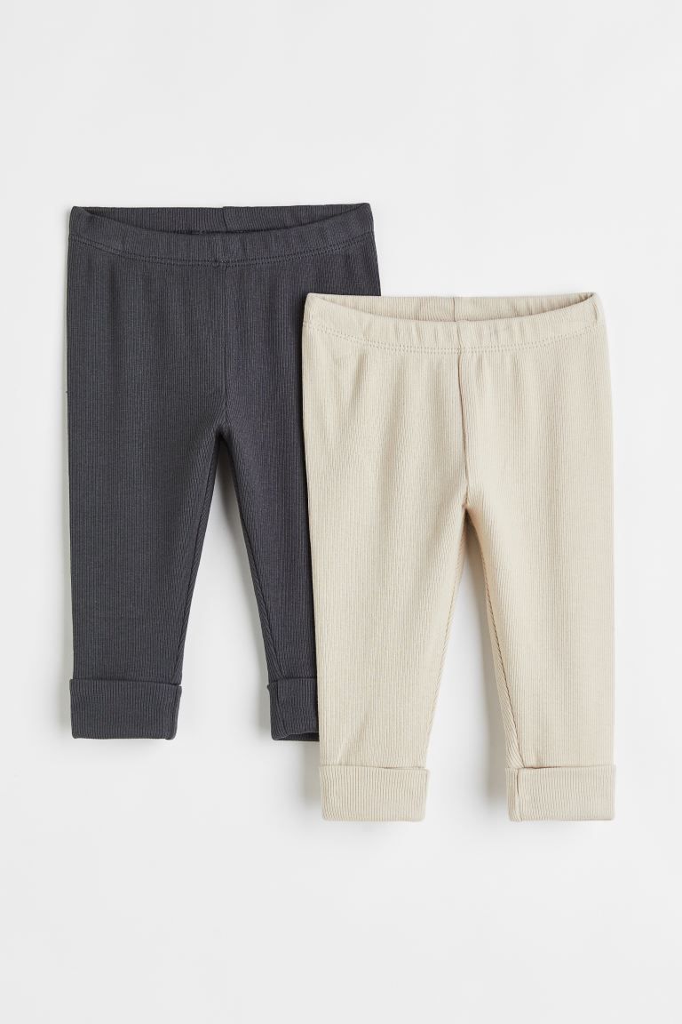 2-pack Adjustable-fit Leggings - Natural white/dark gray - Kids | H&M US | H&M (US + CA)