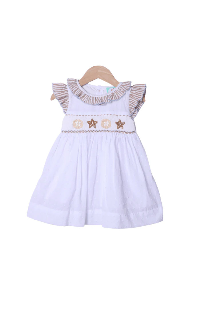 Smocked Starfish White Swiss Dot Ruffle Dress | The Smocked Flamingo