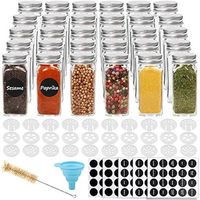 CUCUMI 30pcs 4oz Glass Spice Jars Square Glass Bottles with 30pcs Shaker Lids 1pcs Silicone Colla... | Amazon (US)