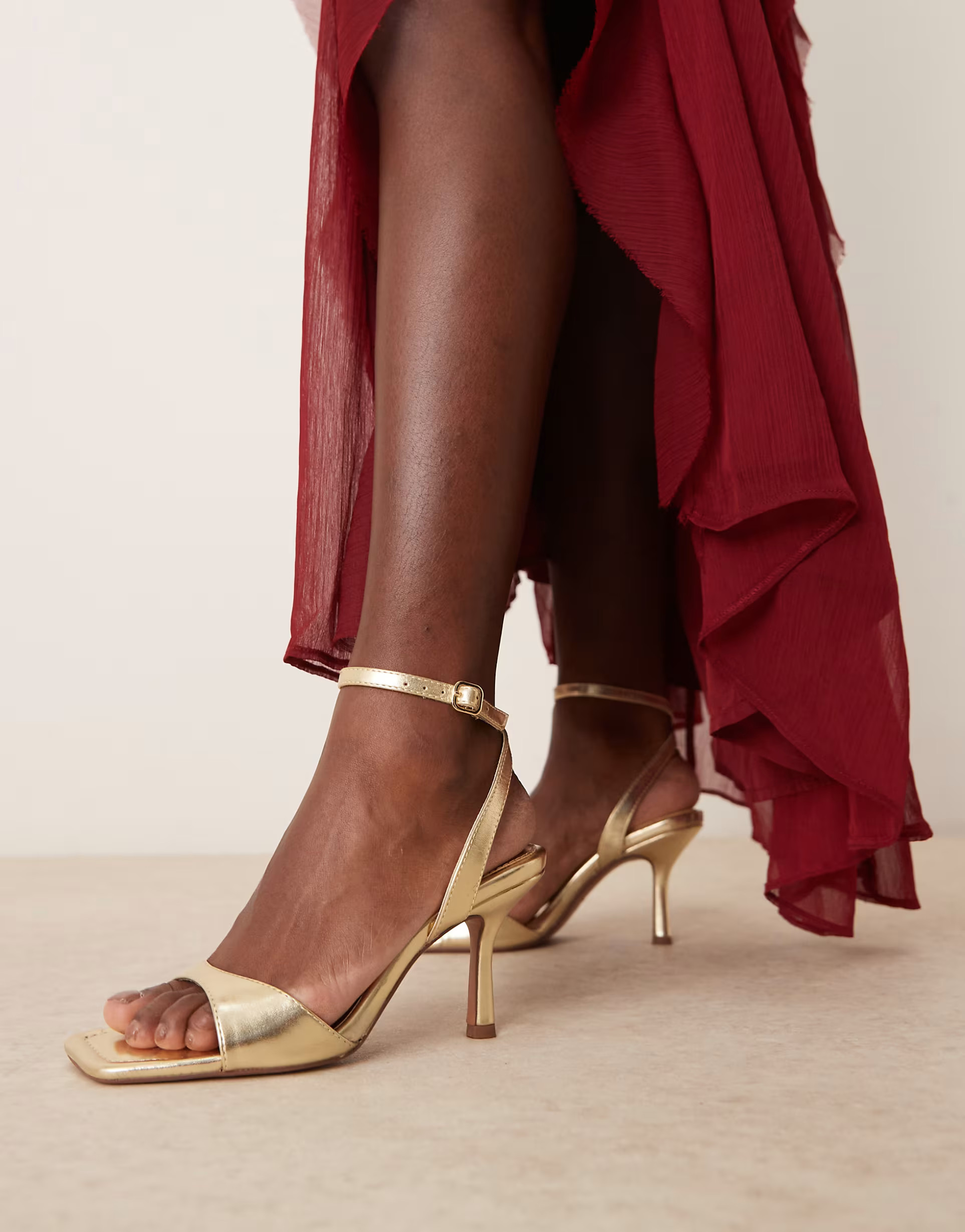 ASOS DESIGN Hollow barely there heeled sandals in gold | ASOS | ASOS (Global)