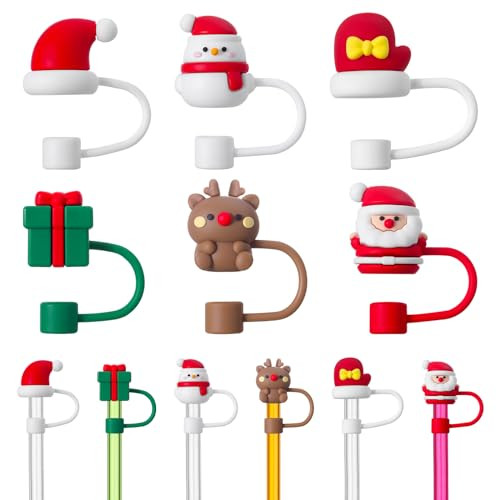 Jecten 10mm Straw Covers Cap Fit For Stanley Cup, 6Pcs Cute Christmas Drinking Straw Tips for Stanley 30 & 40oz Tumbler Dust-Proof Straw Tips Toppers Straw Protector Caps for Christmas Party Gifts | Amazon (US)