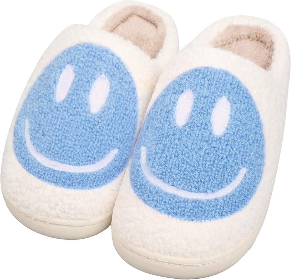 Smile Face Slippers for Women and Men, Retro Comfy Warm Soft Fuzzy Plush Slip-On House Shoes Funn... | Amazon (US)