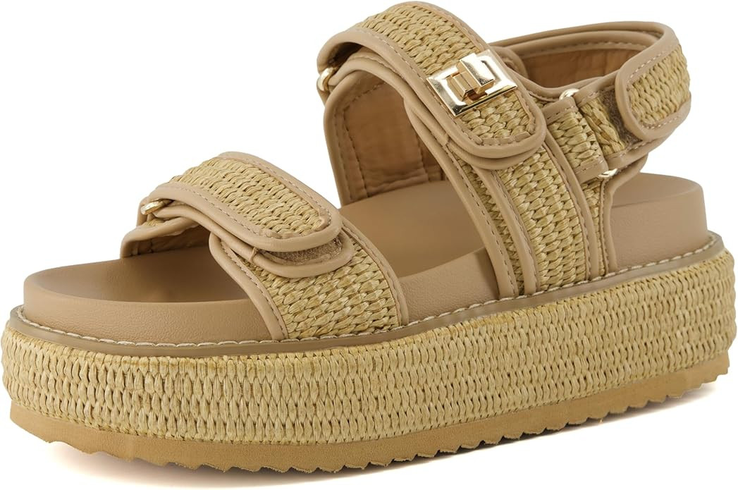 CUSHIONAIRE Women's Shore Raffia Platform Sandal With +Comfort, Wide Widths Available | Amazon (US)