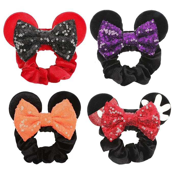 4 Pcs Velvet Mouse Ears Scrunchies Shiny Sequin Bows Scrunchies Classic Ponytail Hair Ties Hair A... | Amazon (US)