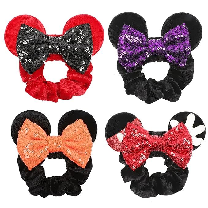 4 Pcs Velvet Mouse Ears Scrunchies Shiny Sequin Bows Scrunchies Classic Ponytail Hair Ties Hair A... | Amazon (US)