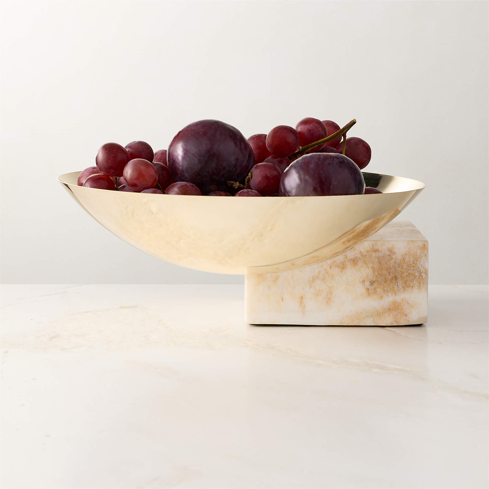 Akri Champagne Gold Stainless Steel and Cream Onyx Low Serving Bowl + Reviews | CB2 | CB2