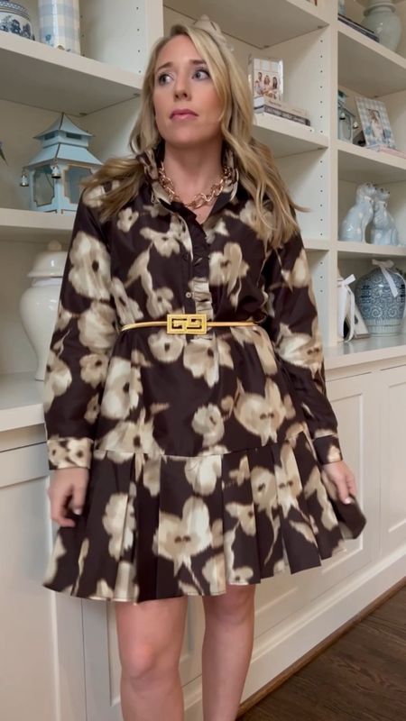 Thanksgiving outfit ideas! Love this chocolate brown floral dress for the occasion. The collar and ruffle details are gorg  Style it with or without a belt! This lip glow oil is my favorite right now. It would make for a good stocking stuffer also!

#LTKGiftGuide #LTKfindsunder100 #LTKHoliday