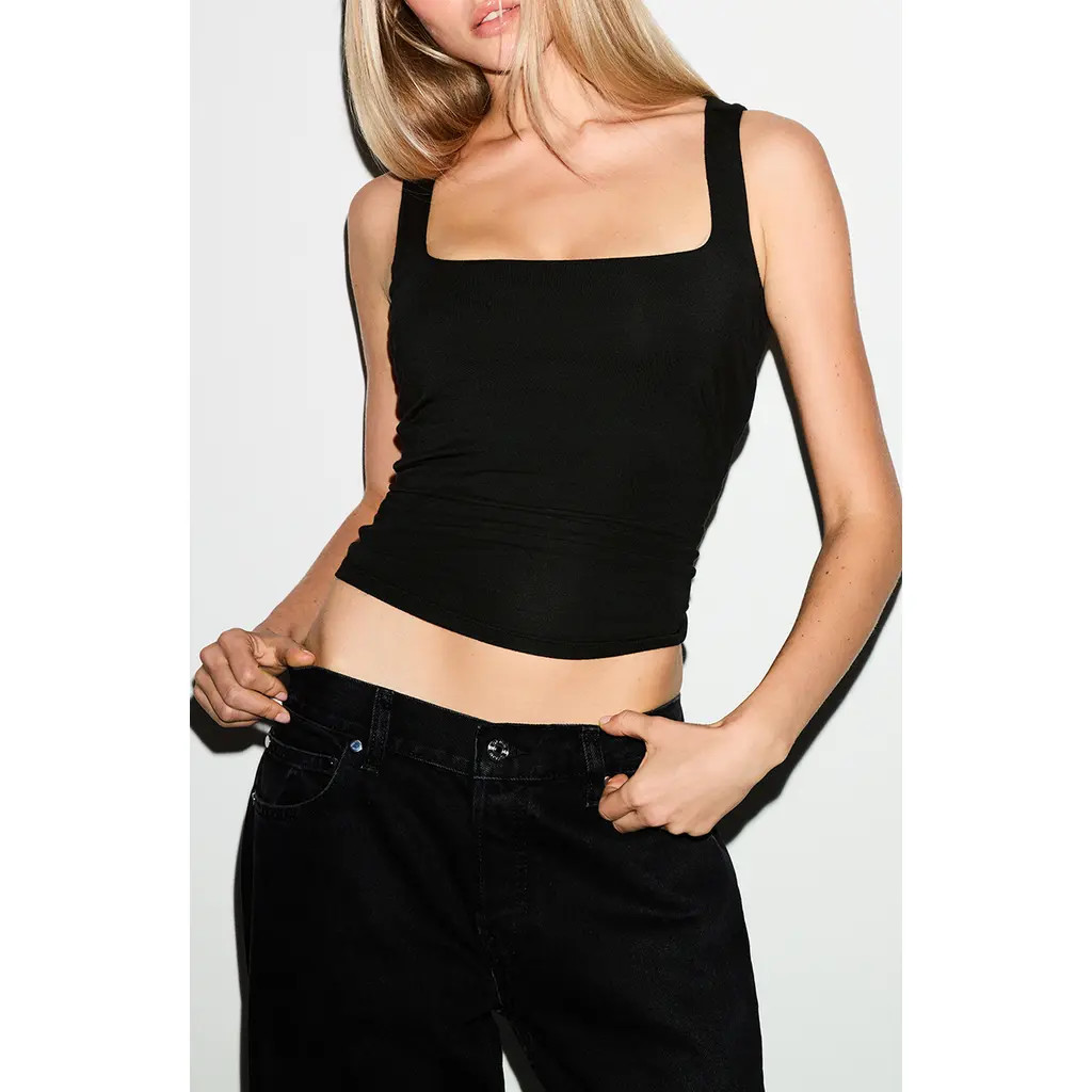 SKIMS Smooth Layers Square Neck Tank in Obsidian at Nordstrom, Size 4X | Nordstrom